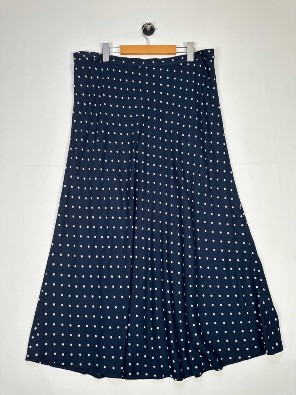 Old Navy Polka Dot Midi Skirt Navy White Rayon A Line Elastic Waist Size XL Tall